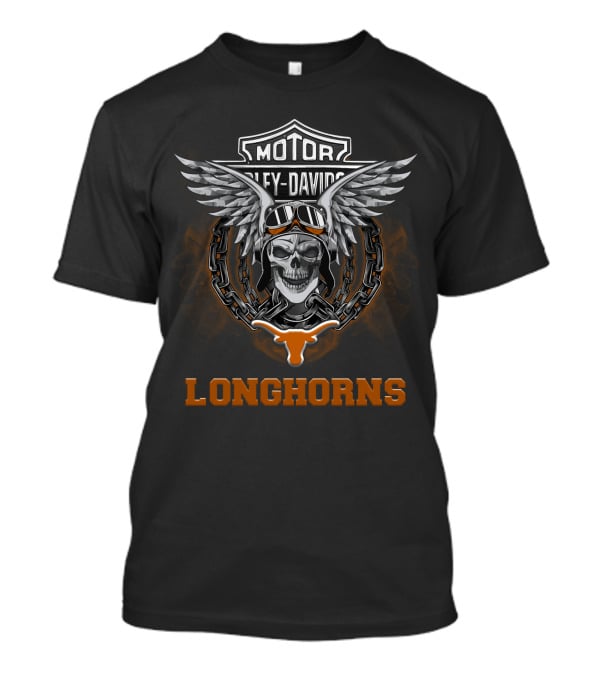 Texas Longhorns Harley Davidson Football Fans Motorcycle Skull Wings T-Shirt