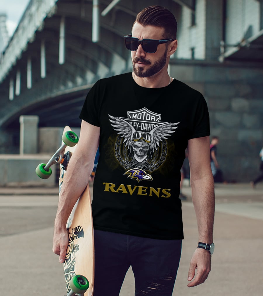 Hd Ravens Nfl Football Fans Baltimore Ravens Harley Davidson T-Shirt