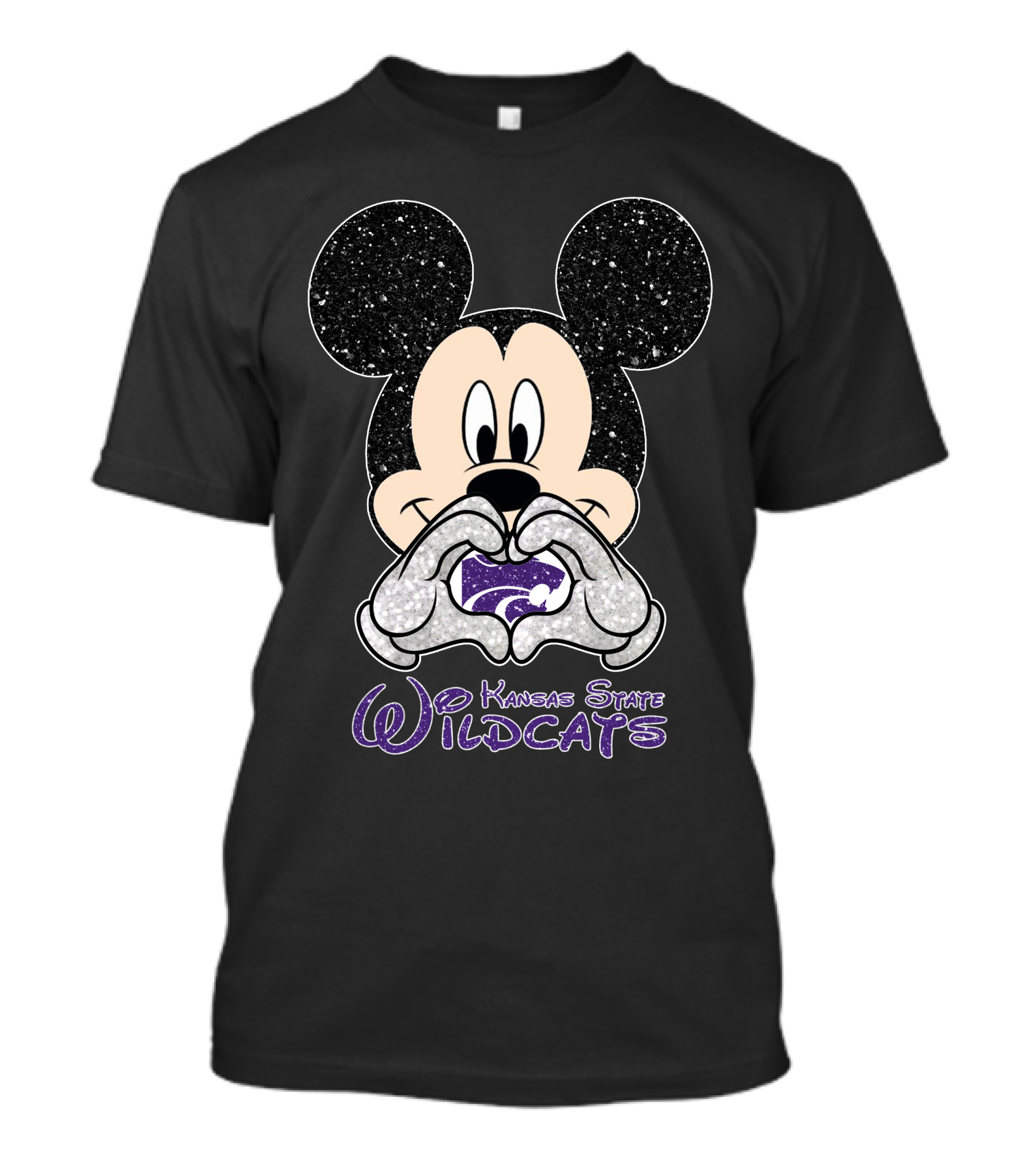 Mickey Love Kansas State Wildcats Glitter Heart T-Shirt