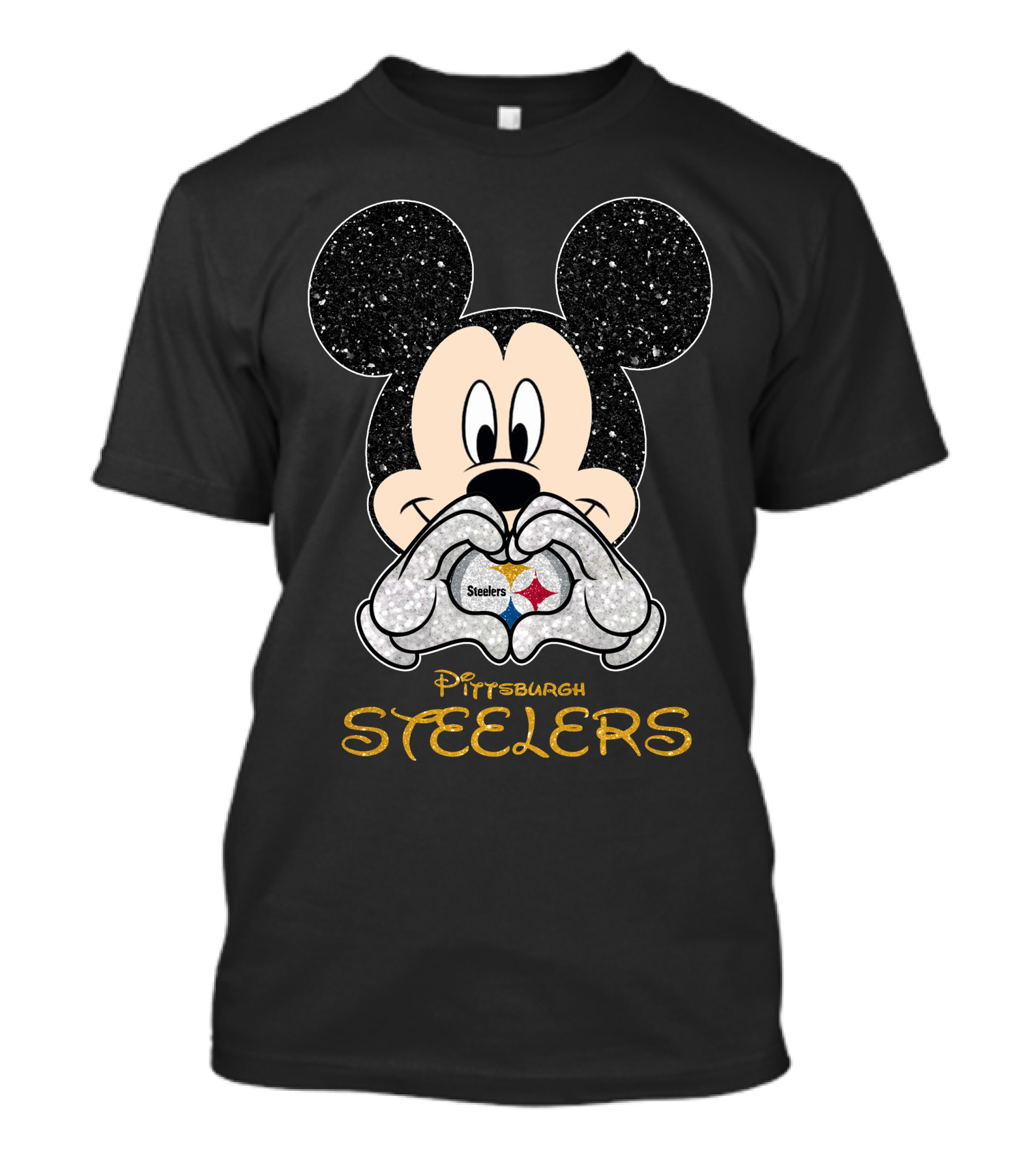 Mickey Pittsburgh Steelers Sparkle Heart T-Shirt