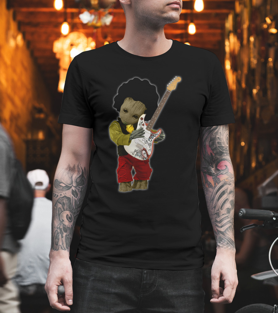 G hug JH Guitar Groot Playing Electric Guitar with Rock Costume T-Shirt