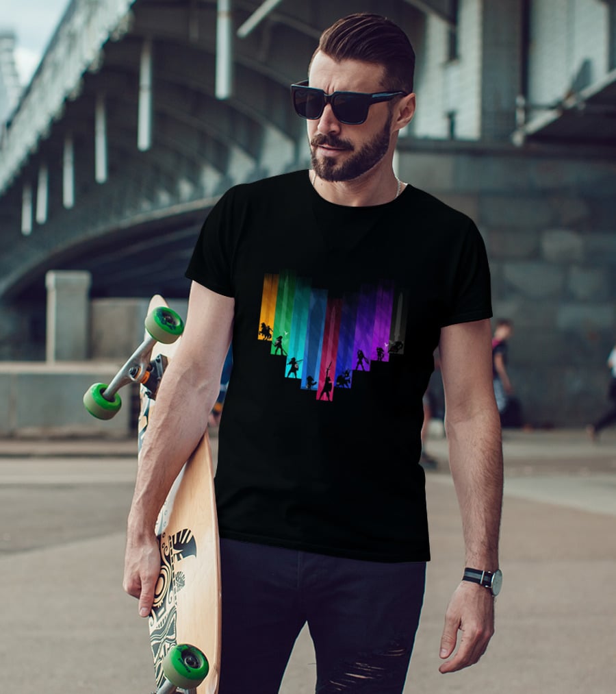 Warrior Of Heart Rainbow Silhouette Collage T-Shirt