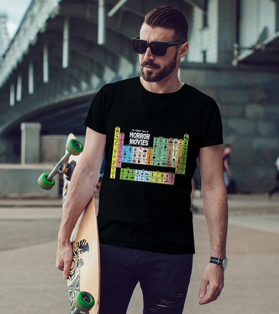 The Periodic Table Of Horror Movies Featuring Iconic Horror Movie Elements T-Shirt