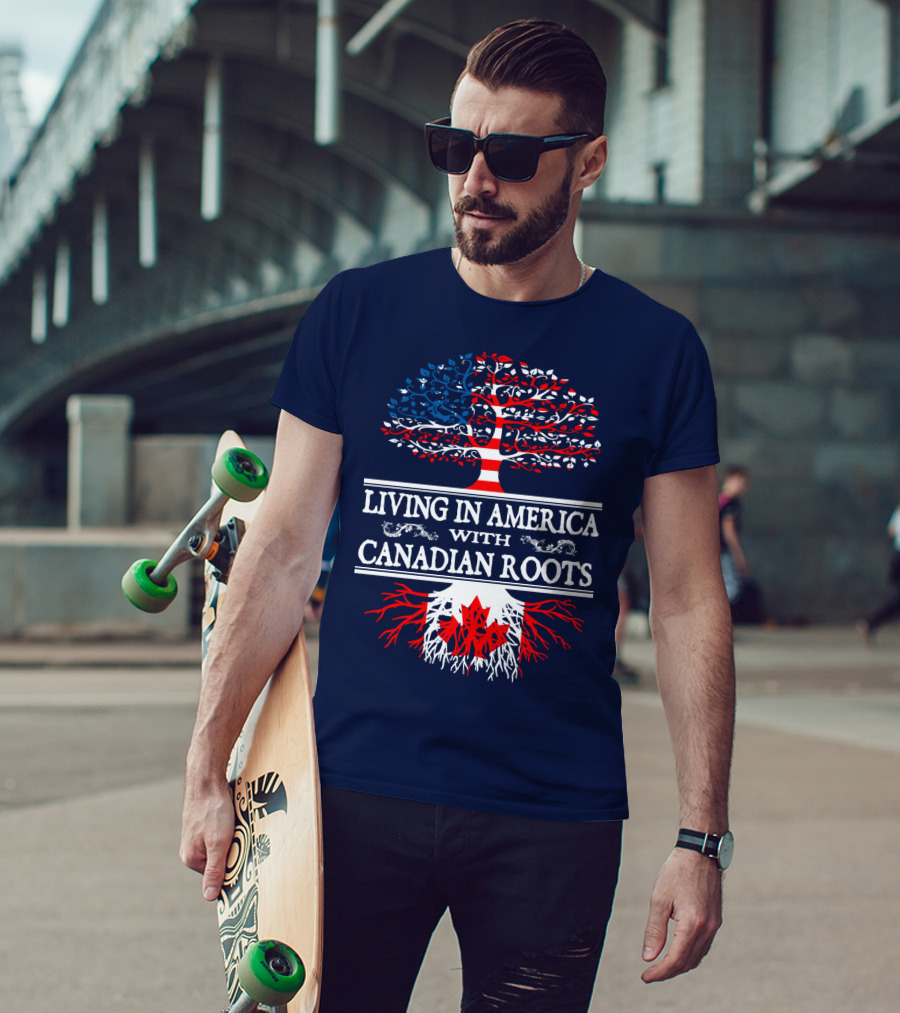 Living In America With Canadian Roots Tree Flag T-Shirt