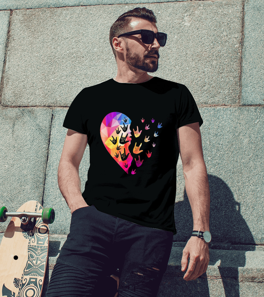 Broken Geometric Heart With Colorful Sign Language Hands T-Shirt