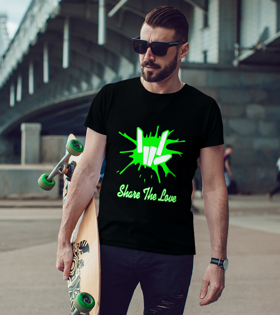 Share The Love Hand Sign Neon Green Splash T-Shirt