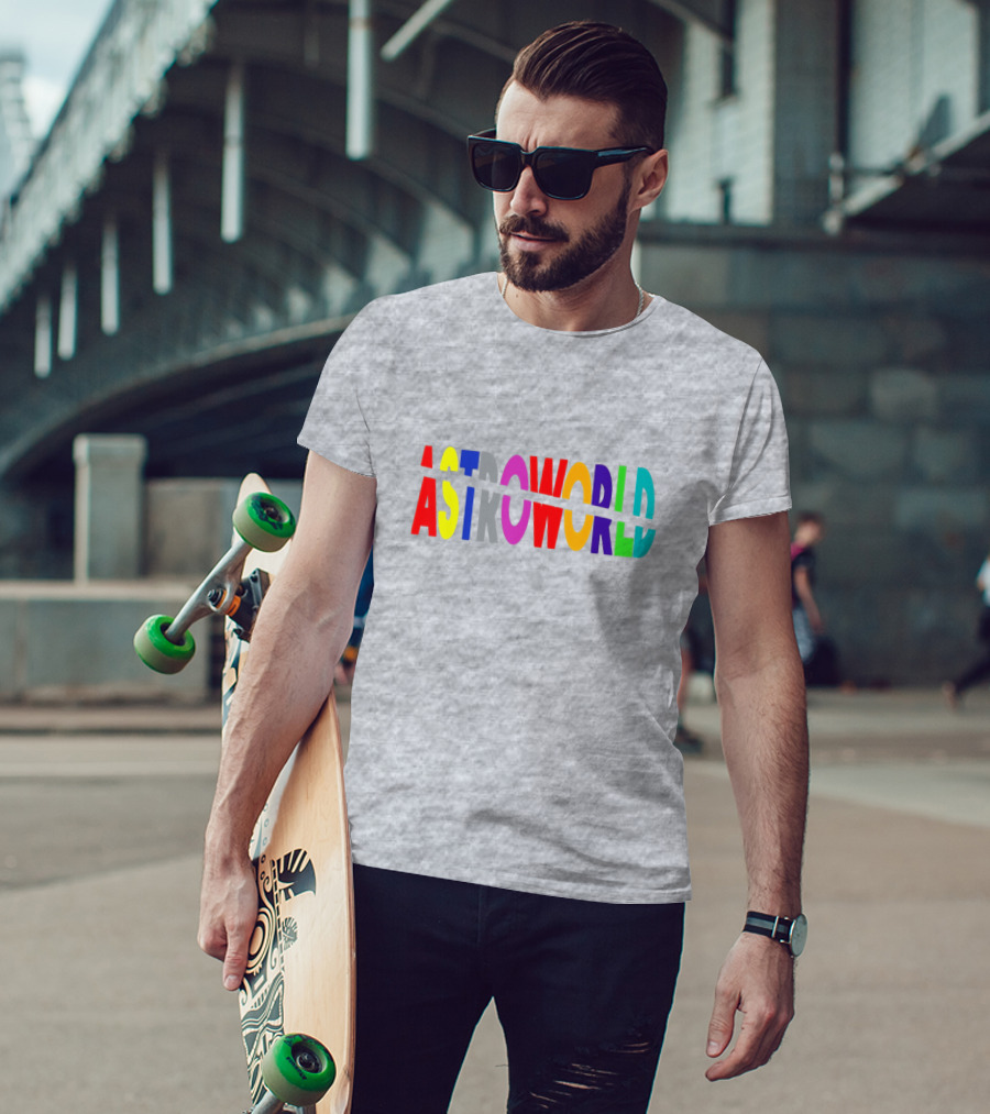 Astroworld Multicolor Split Text Graphic On Gray Background T-Shirt