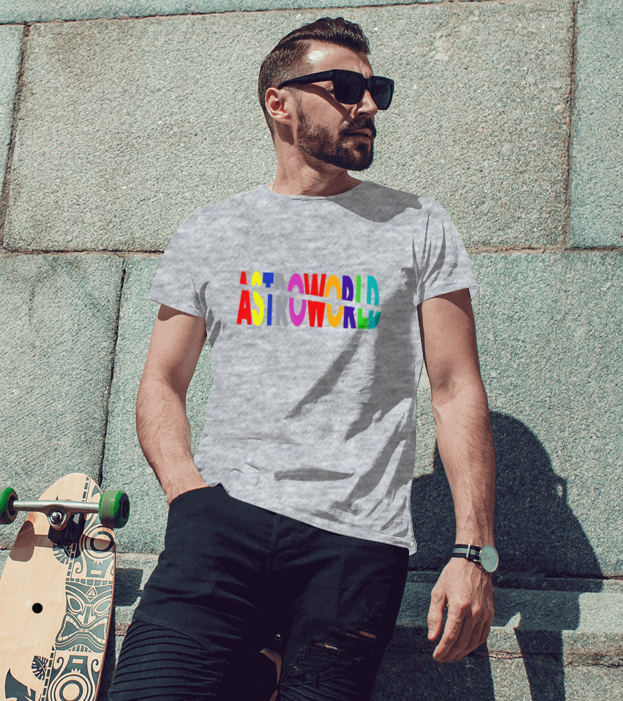 Astroworld Multicolor Split Text Graphic On Gray Background T-Shirt