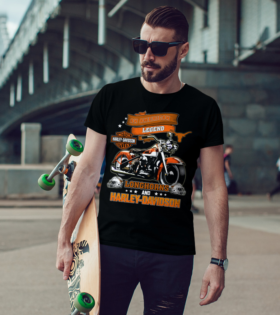 An American Legend Longhorns And Harley Davidson Motorcycles Cycles T-Shirt