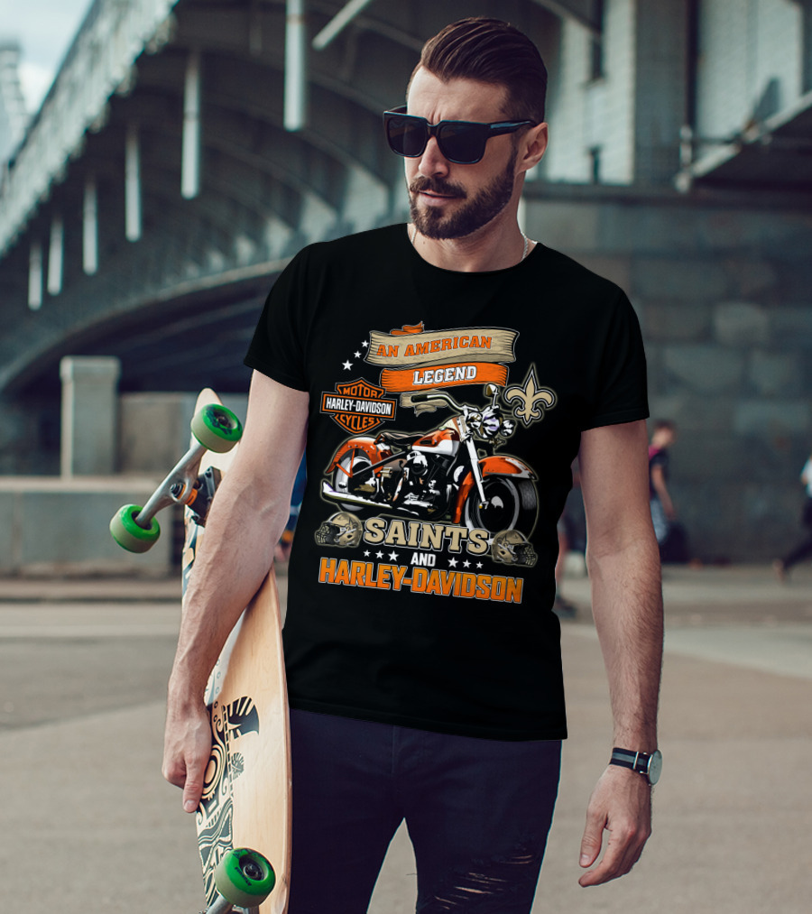 An American Legend Saints And Harley Davidson Motor Cycles T-Shirt