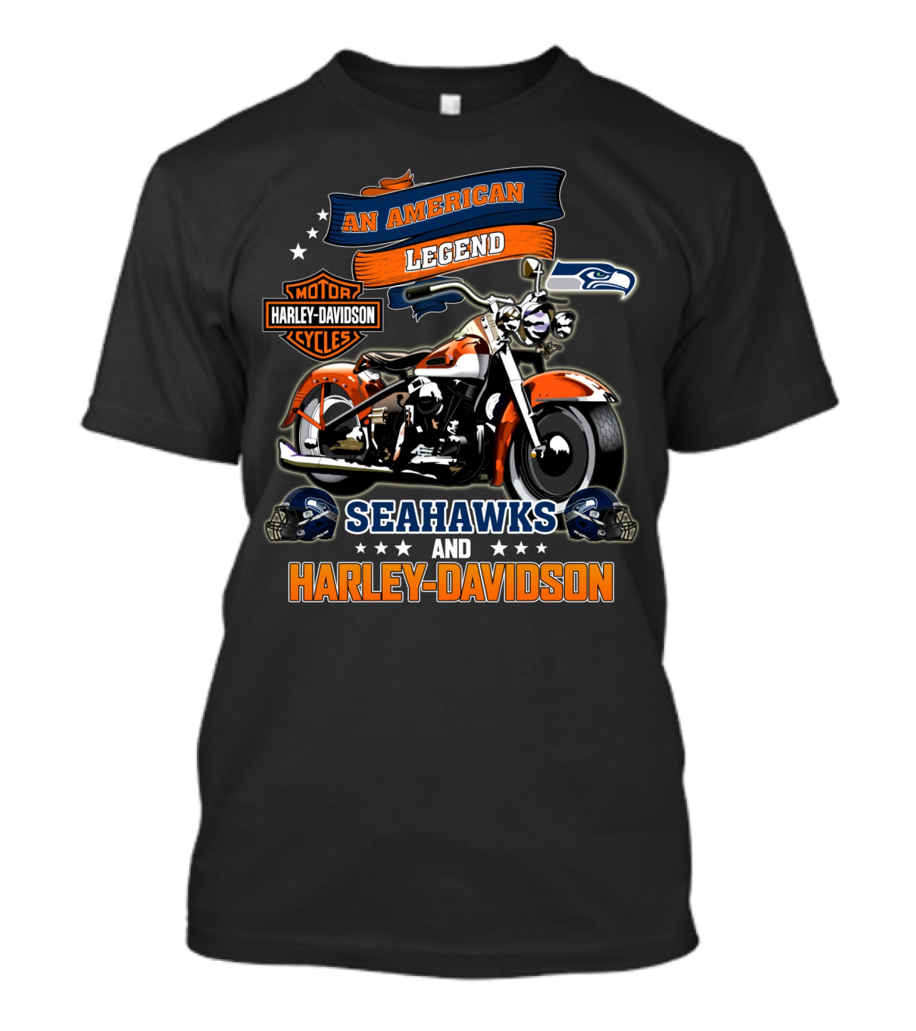 An American Legend Motor Harley Davidson Cycles Seahawks And Harley Davidson T-Shirt