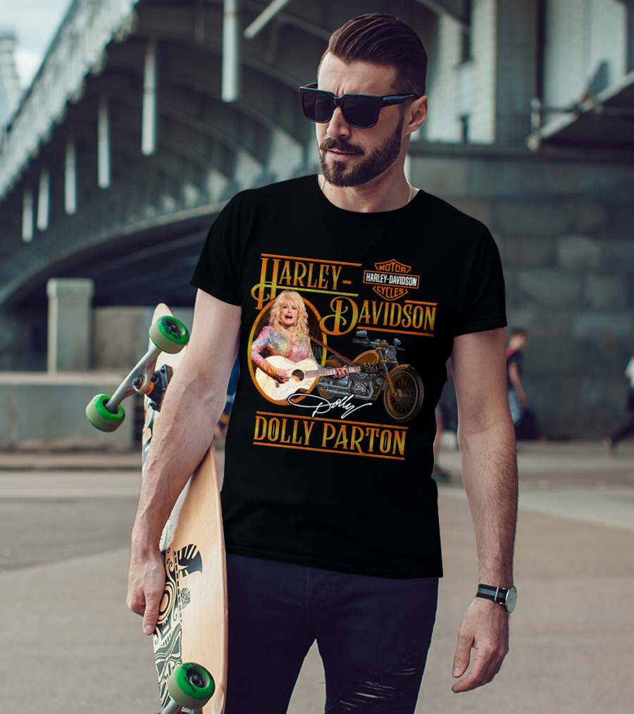 Harley Davidson Dolly Parton Motorcycle And Guitar T-Shirt