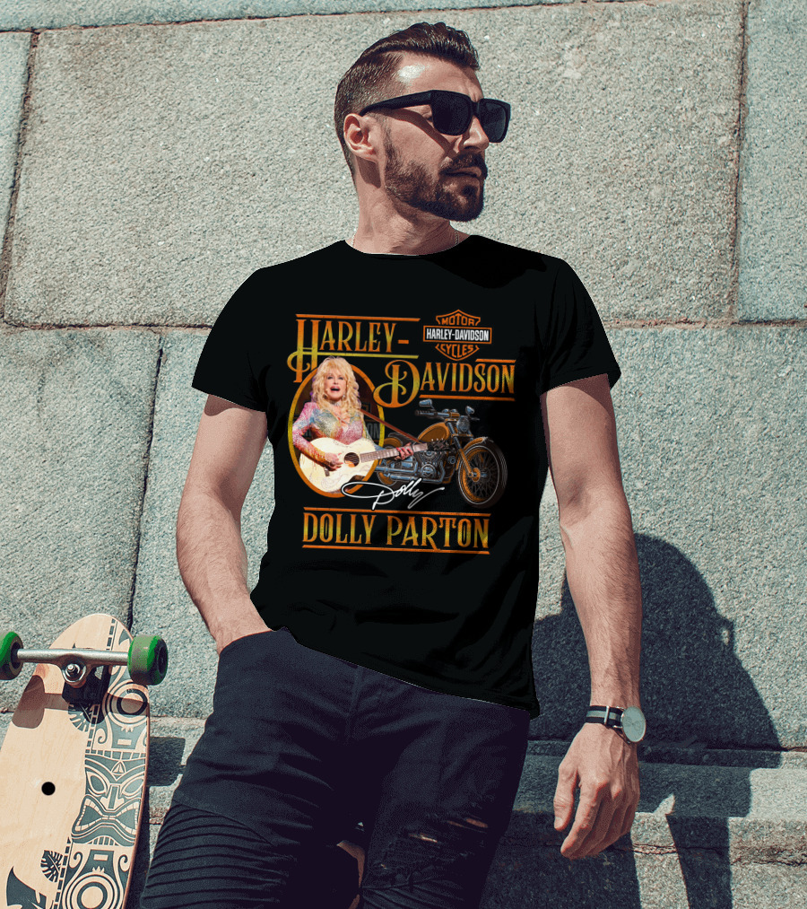 Harley Davidson Dolly Parton Motorcycle And Guitar T-Shirt