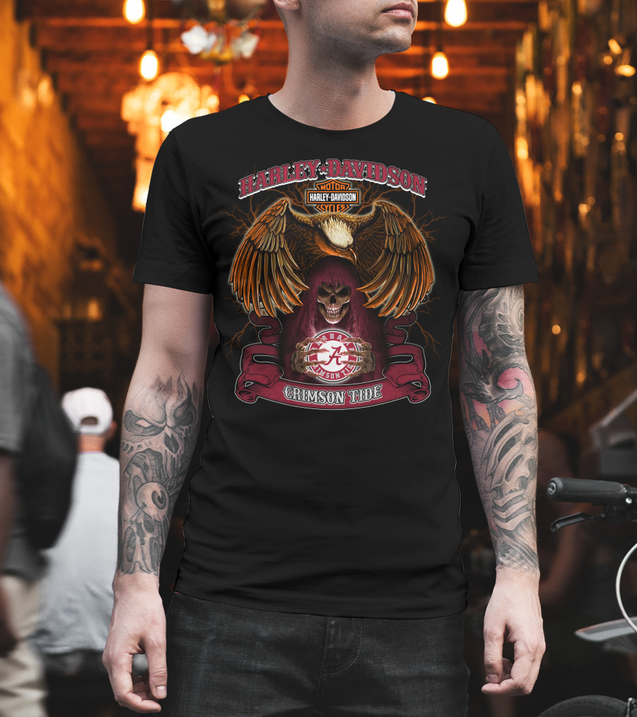 Harley Davidson Alabama Crimson Tide Ncaa Skull Eagle T-Shirt