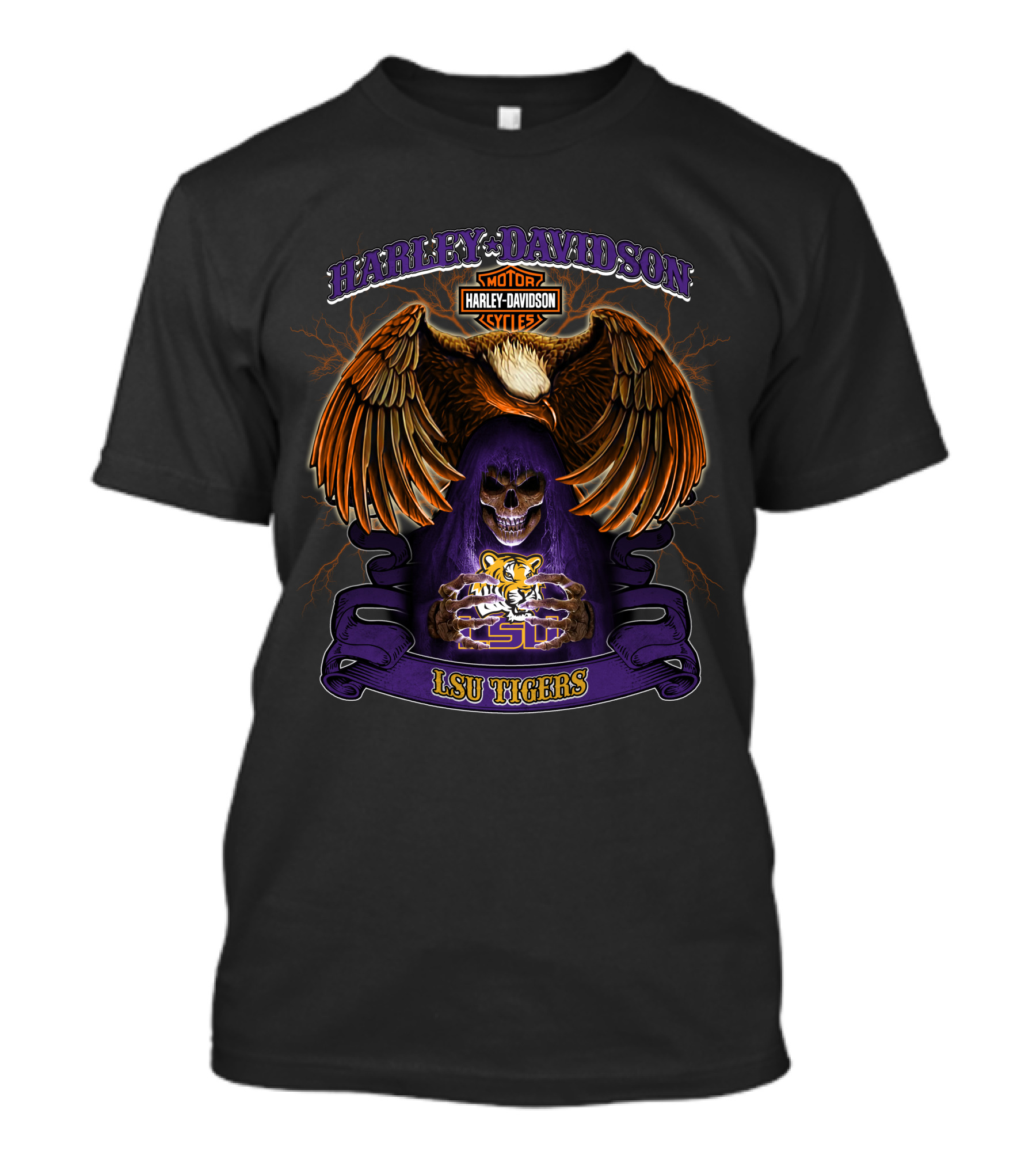 Harley Davidson Lsu Tigers Motorcycles Skull Eagle T-Shirt