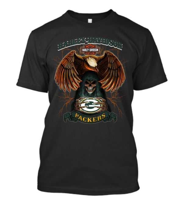 Harley Davidson Motor Cycles Packers Eagle Skull T-Shirt