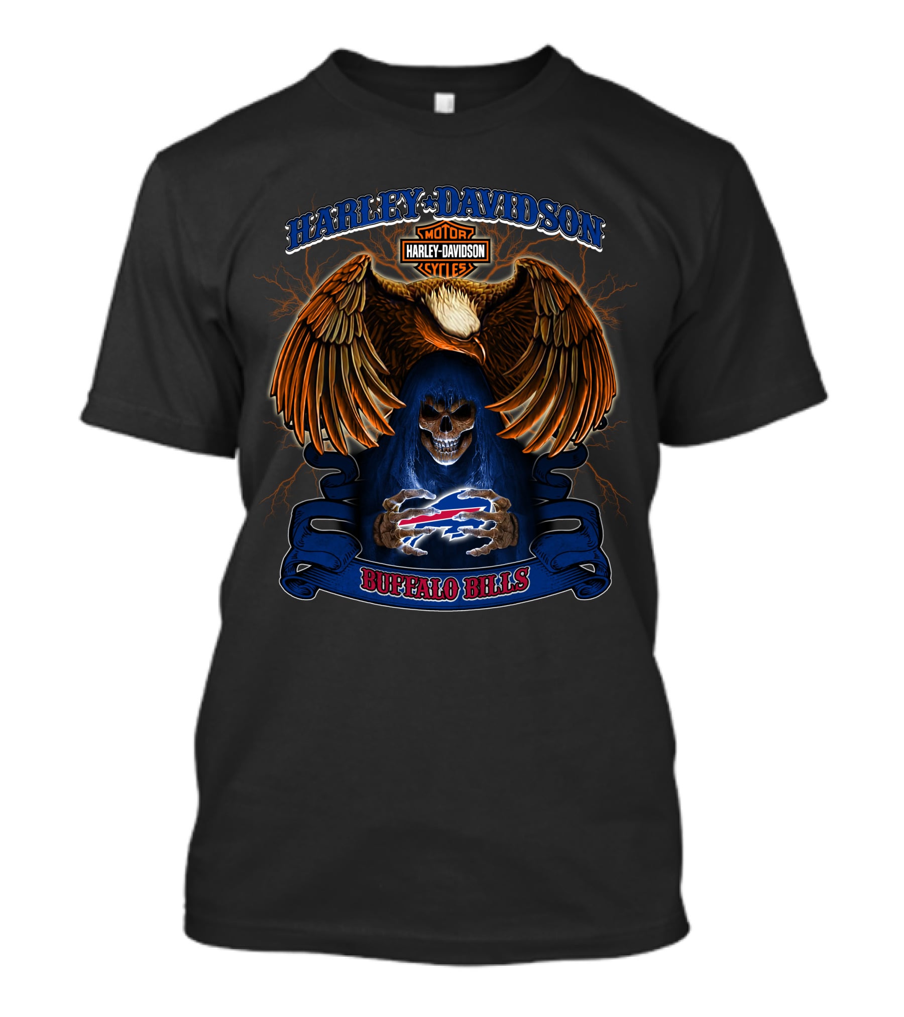 Harley Davidson Motorcycle Skull And Eagle Buffalo Bills Nfl T-Shirt
