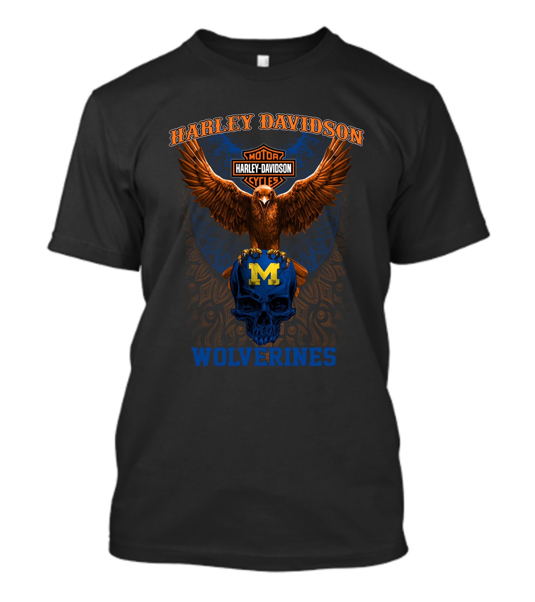 Harley Davidson Motorcycles Michigan Wolverines Eagle Skull T-Shirt