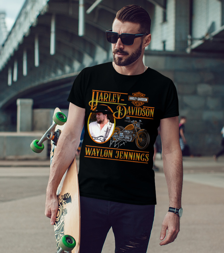 Waylon Jennings Harley Davidson Motor Cycles T-Shirt