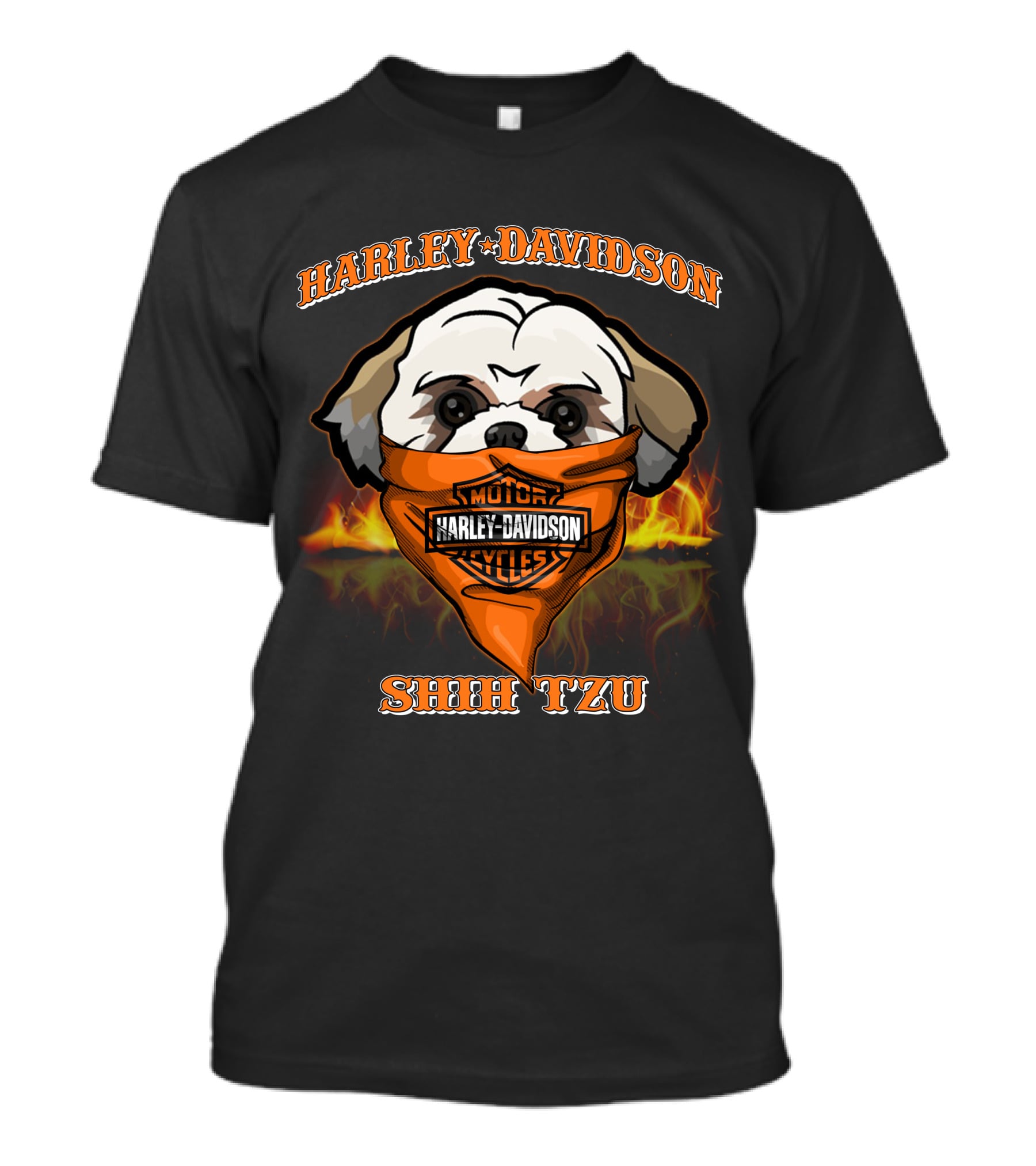 Harley Davidson Shih Tzu Motorcycle Bandana Flames T-Shirt