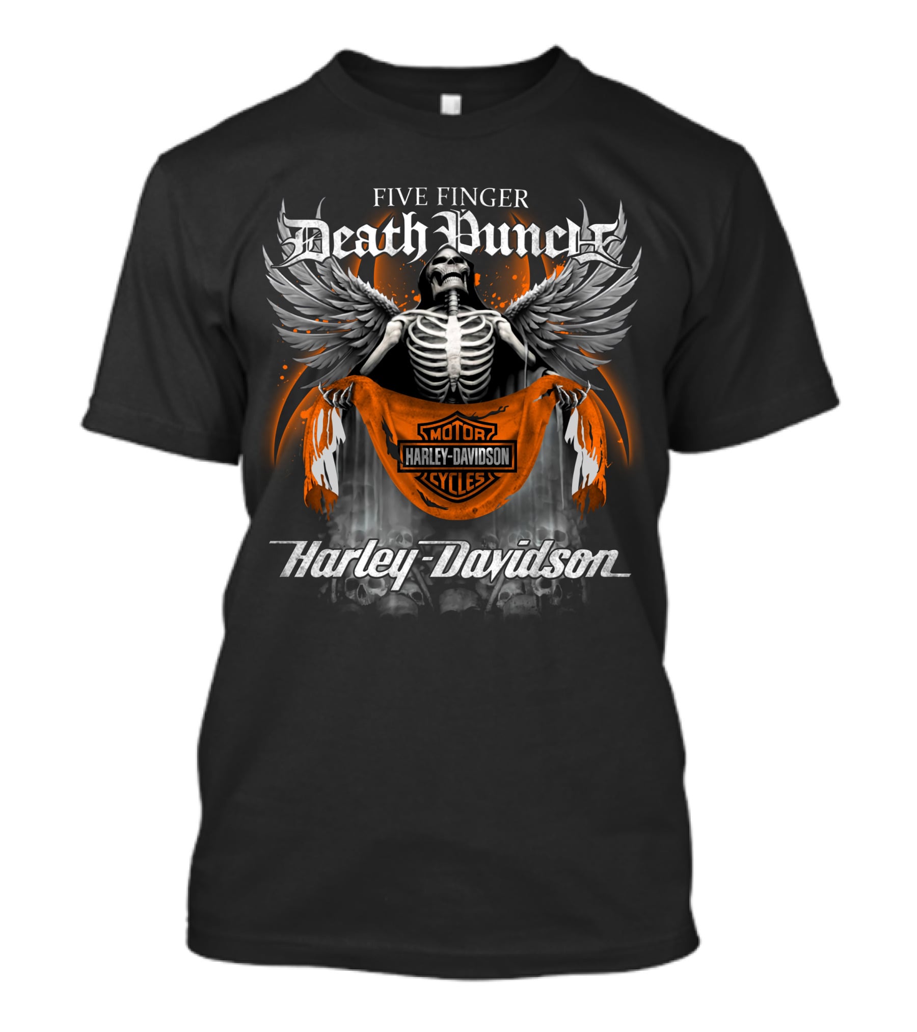 Five Finger Death Punch Harley Davidson Motor Cycles Skeleton Wings T-Shirt