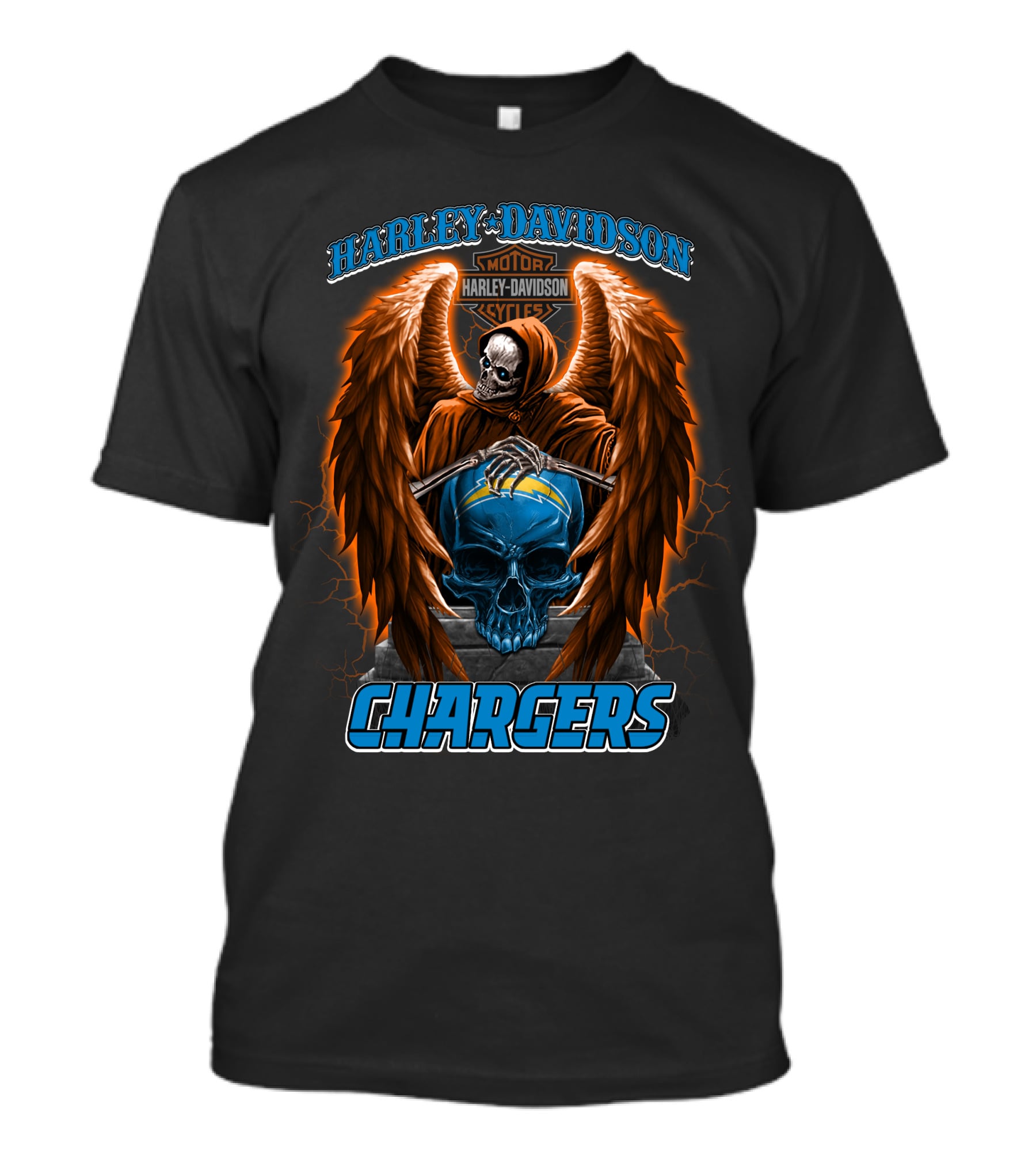 Harley Davidson Motor Cycles Chargers Skeleton Los Angeles Nfl T-Shirt
