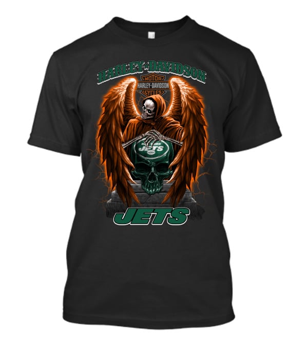 Harley Davidson Motorcycles New York Jets Skull Wings Nfl T-Shirt