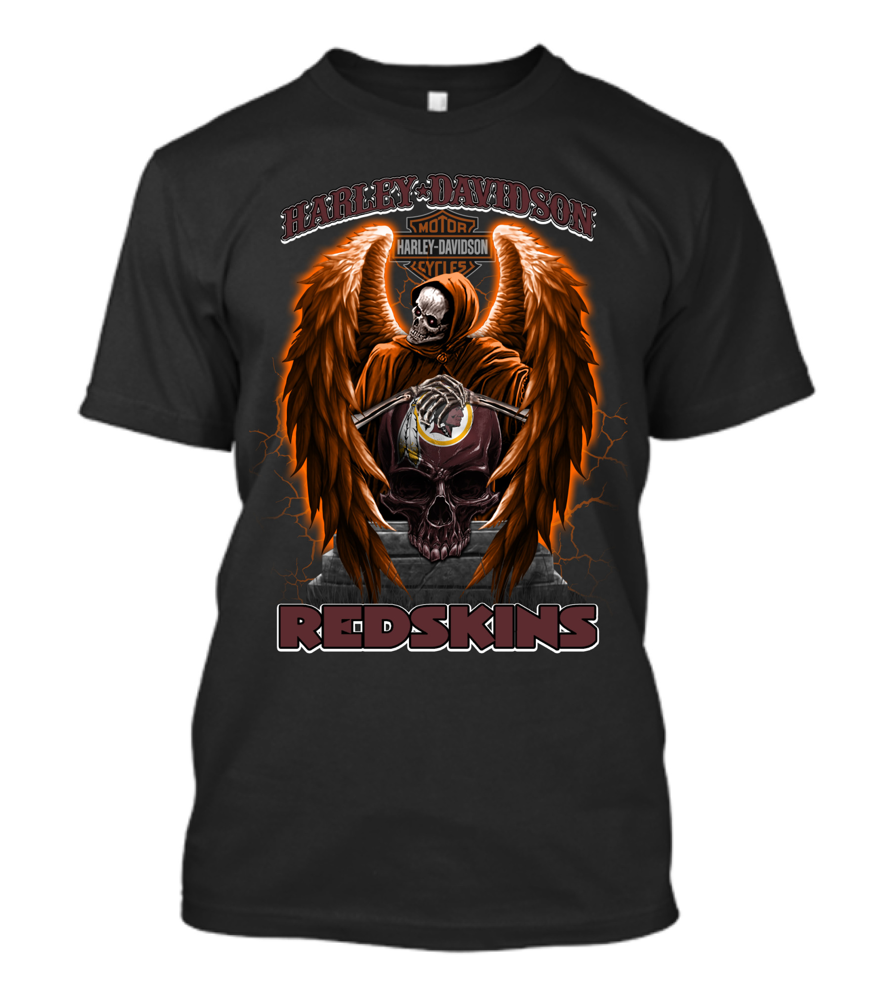 Harley Davidson Motorcycles Redskins Skeleton With Wings T-Shirt