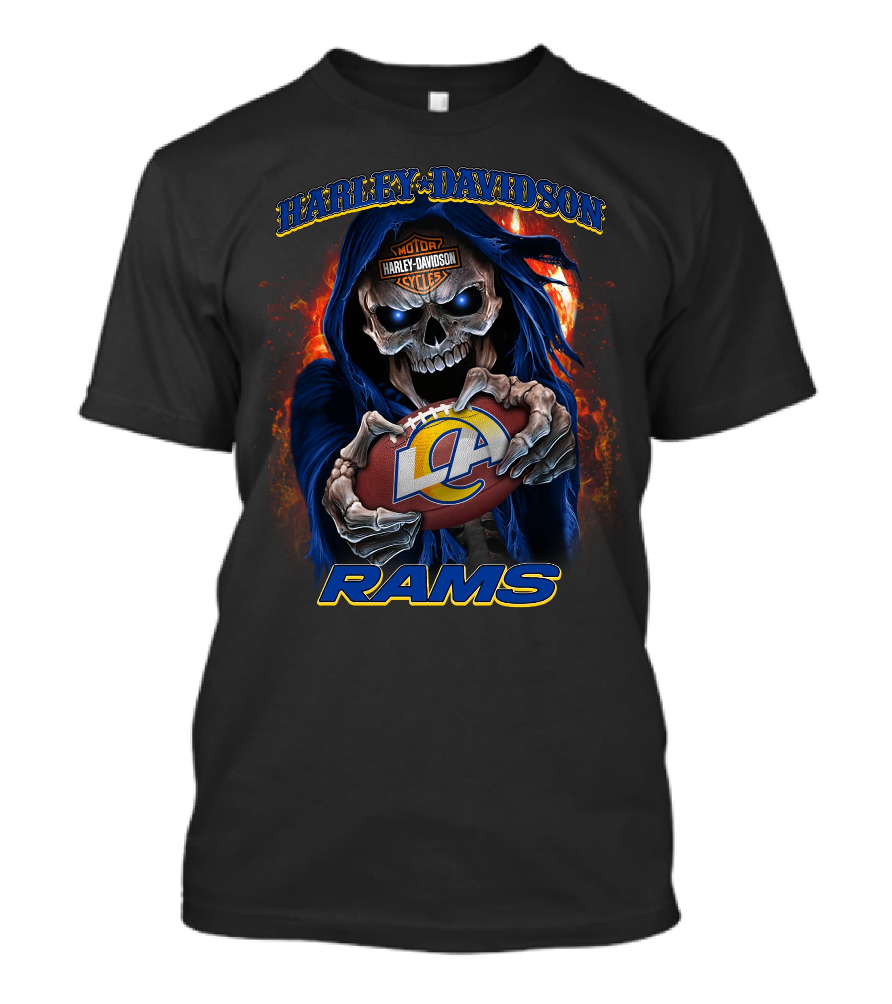 Harley Davidson Motor Cycles Los Angeles Rams Skull T-Shirt