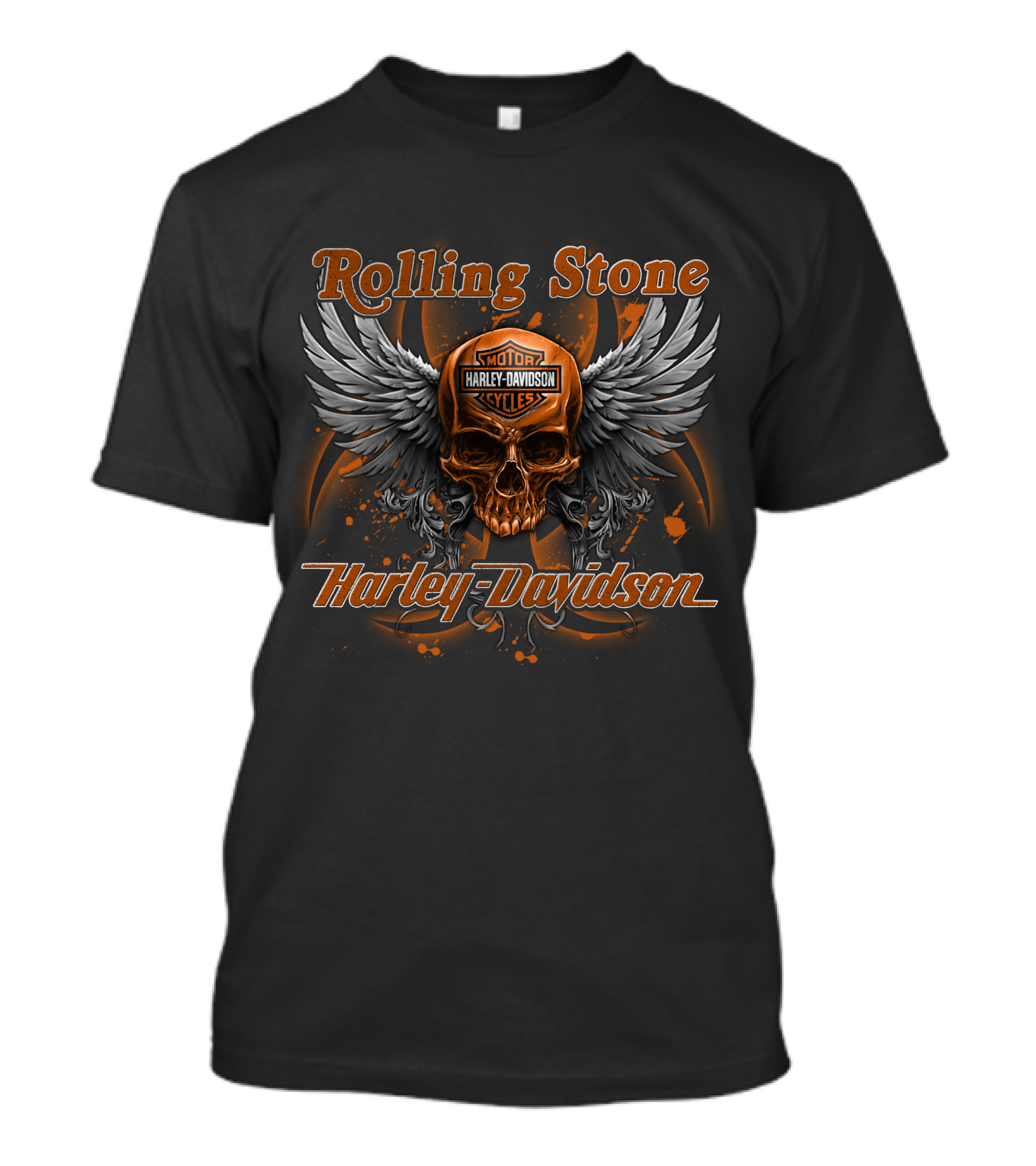 Rolling Stone Motor Harley Davidson Cycles Skull Wings T-Shirt