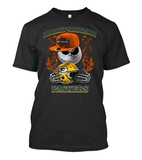 Harley Davidson Jack Skellington Packers Nfl Motorcycles T-Shirt