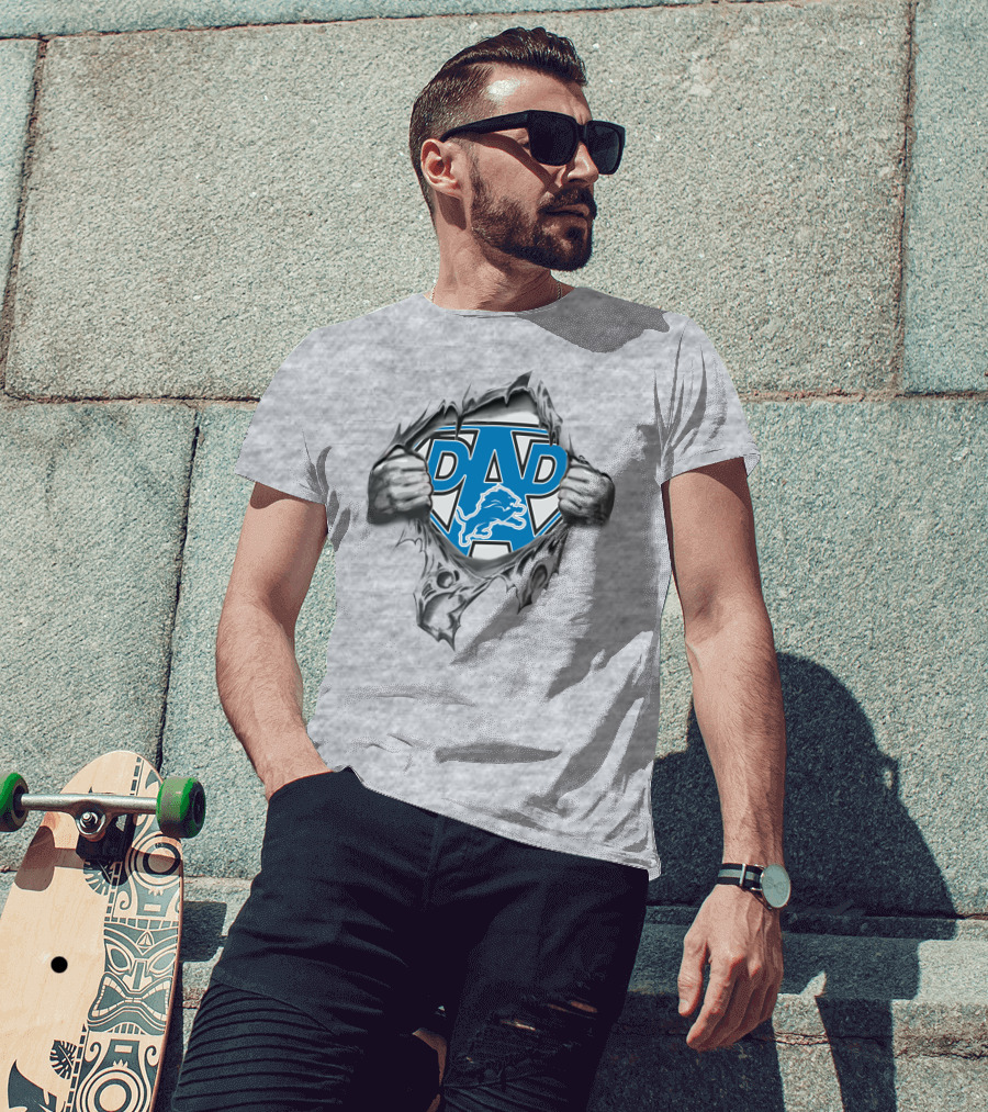 Super Dad Detroit Lions Logo Torn Fabric T-Shirt