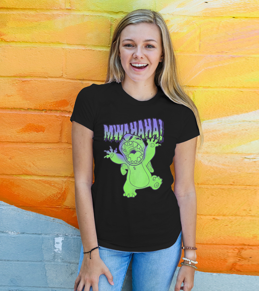 Disney Stitch Halloween Mwahaha Green Glow T-Shirt