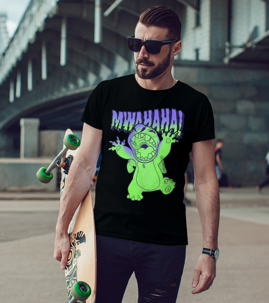Disney Stitch Halloween Mwahaha Green Glow T-Shirt