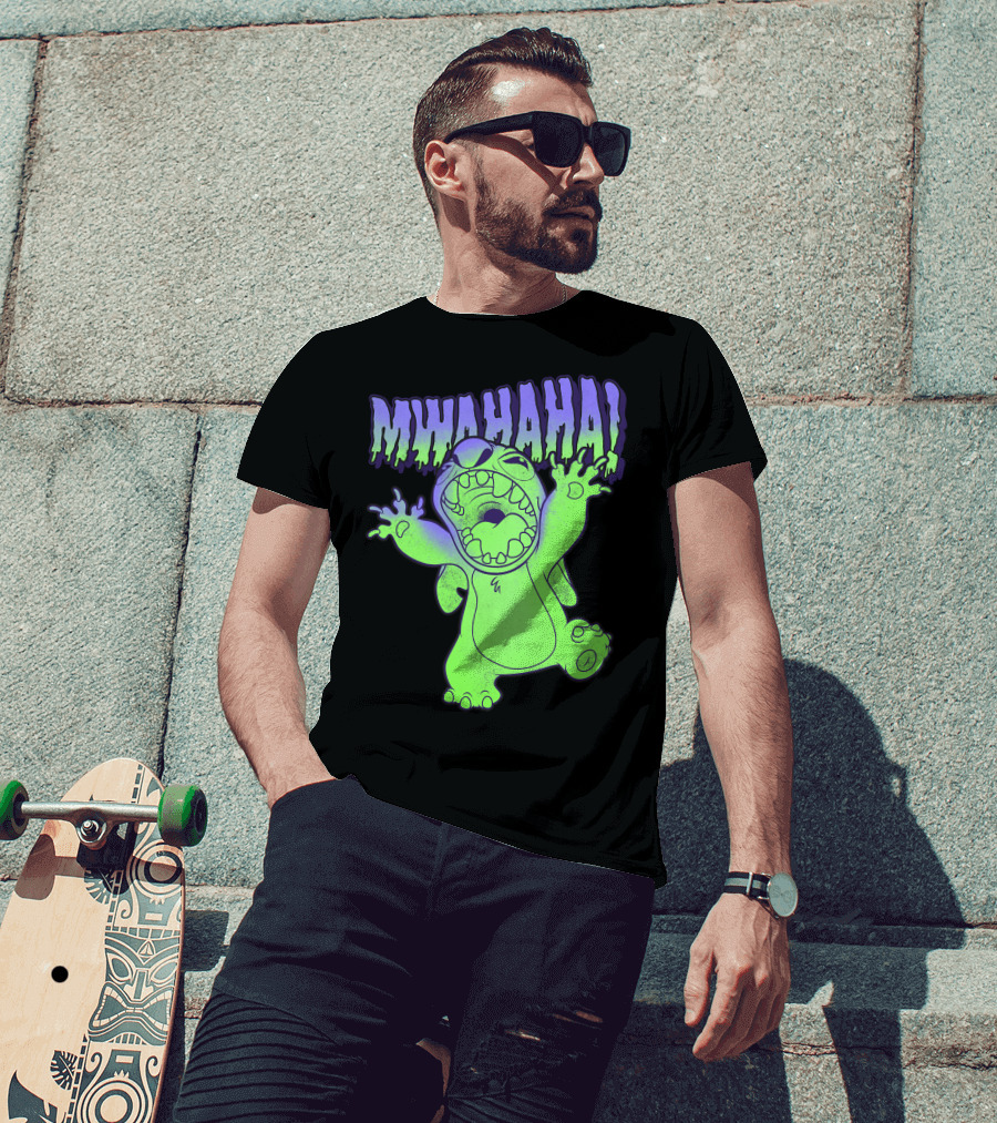 Disney Stitch Halloween Mwahaha Green Glow T-Shirt