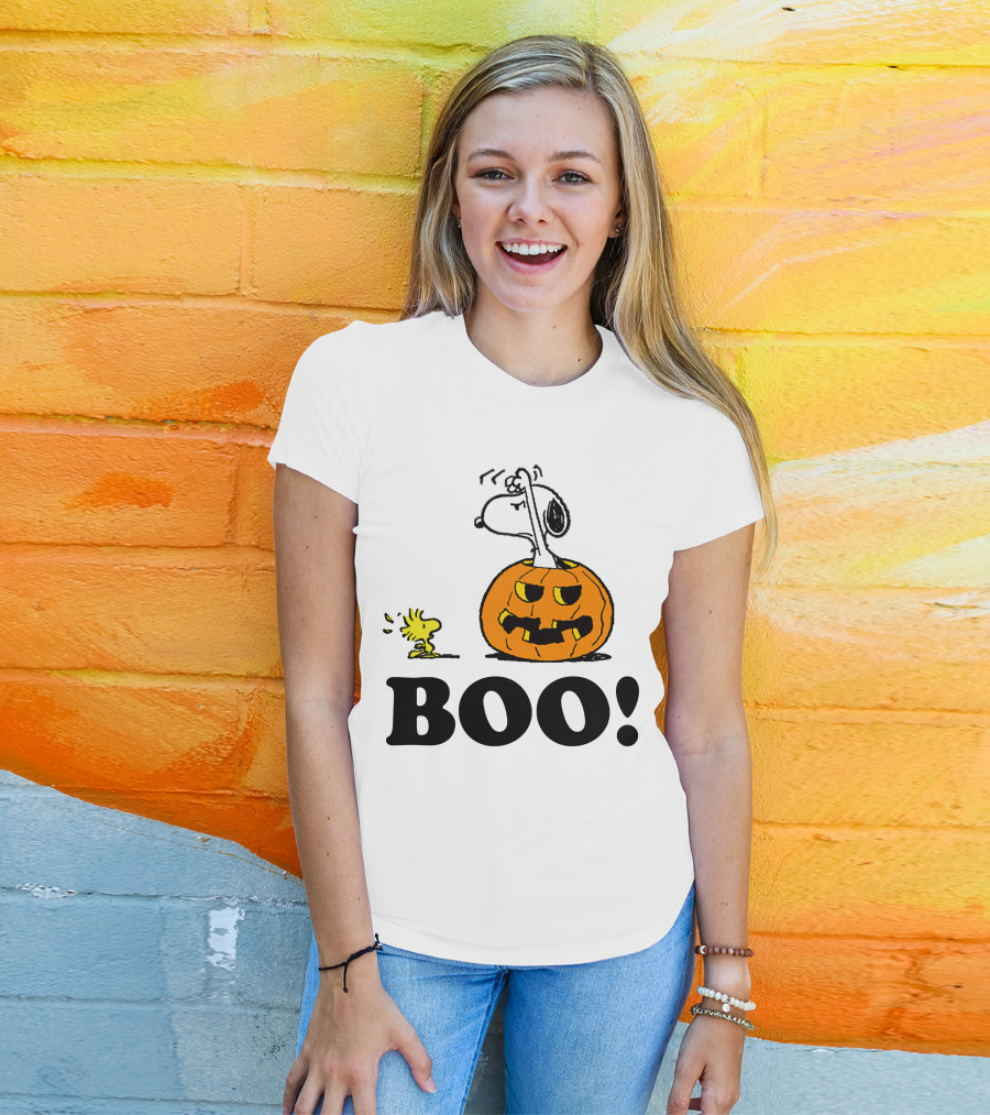 Snoopy Woodstock Halloween Pumpkin BOO T-Shirt