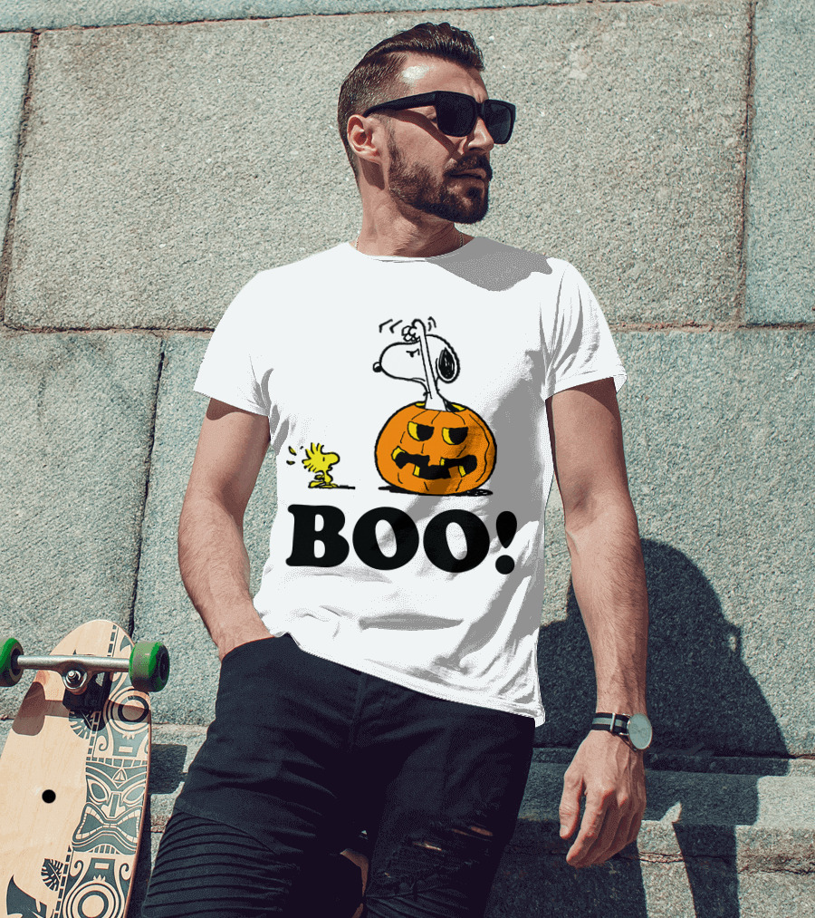 Snoopy Woodstock Halloween Pumpkin BOO T-Shirt