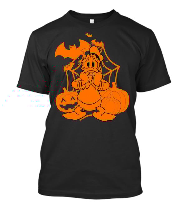 Donald Duck Halloween Pumpkins With Bat And Spider Webs T-Shirt