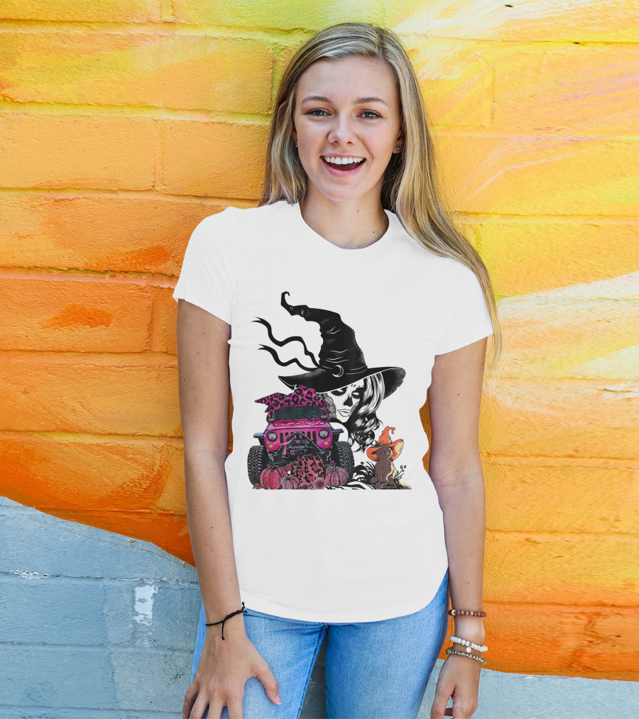 My Broom Broke Now I Drive A Black Jeep With Witch Hat And Halloween Cat T-Shirt