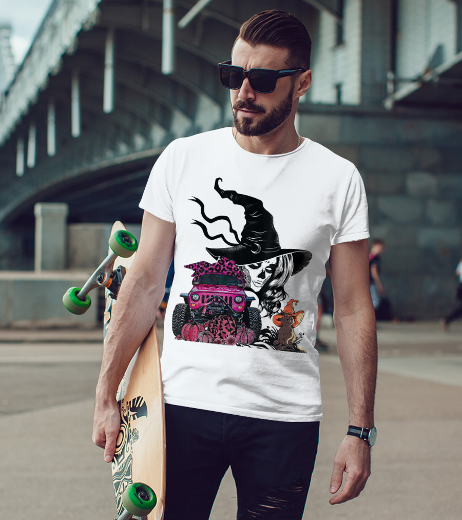 My Broom Broke Now I Drive A Black Jeep With Witch Hat And Halloween Cat T-Shirt
