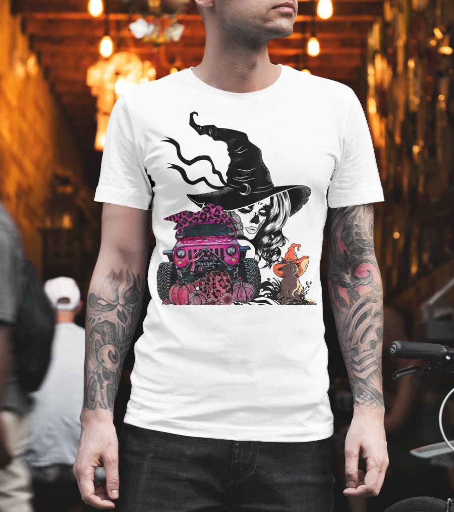My Broom Broke Now I Drive A Black Jeep With Witch Hat And Halloween Cat T-Shirt