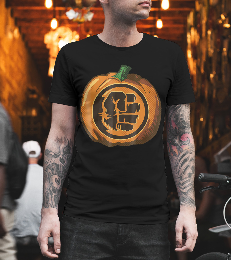 Hulk Fist Pumpkin Halloween Fusion in Comic T-Shirt