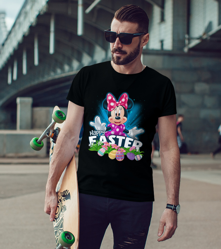 Minnie Mouse Happy Easter With Colorful Eggs And Flowers T-Shirt