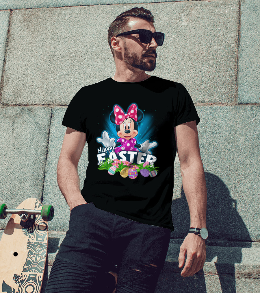Minnie Mouse Happy Easter With Colorful Eggs And Flowers T-Shirt