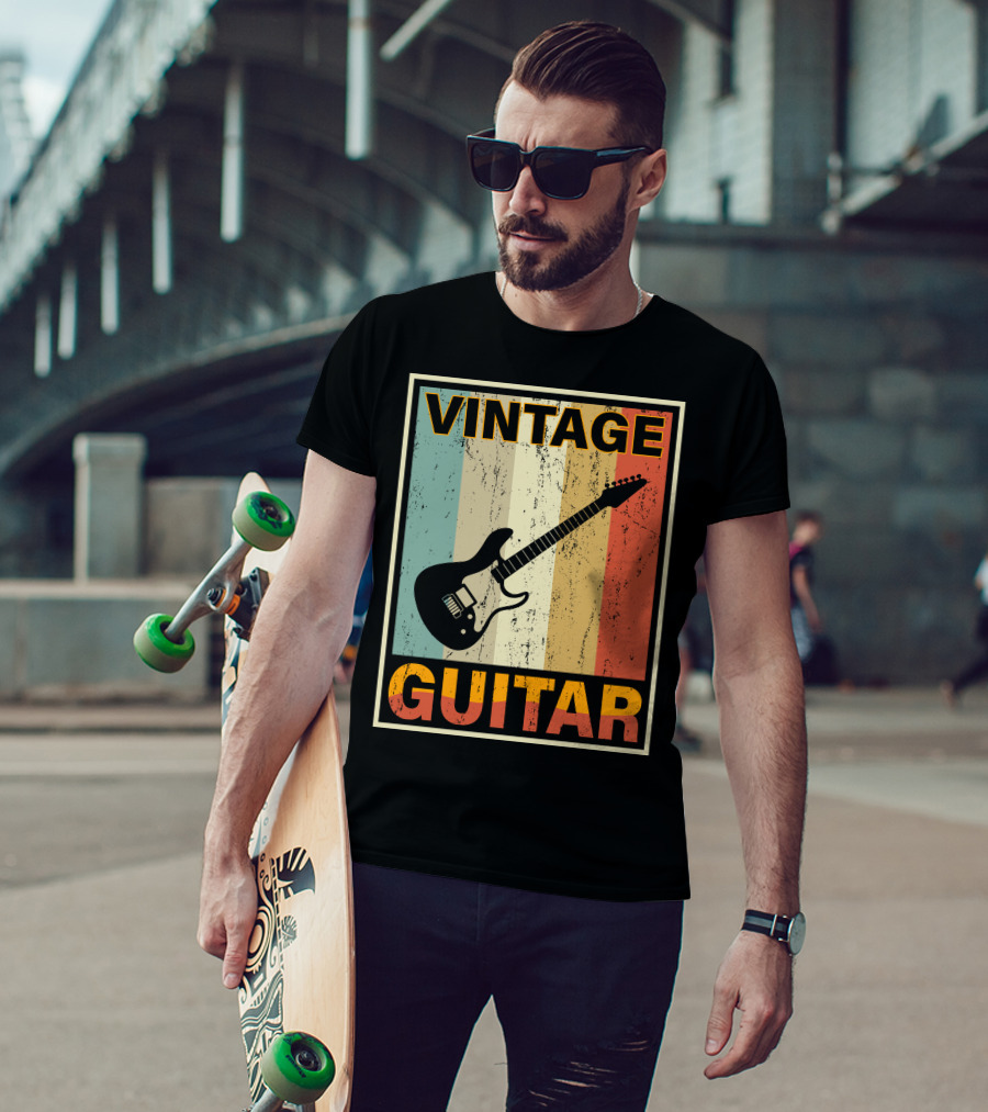 Vintage Guitar Retro Stripes Electric T-Shirt