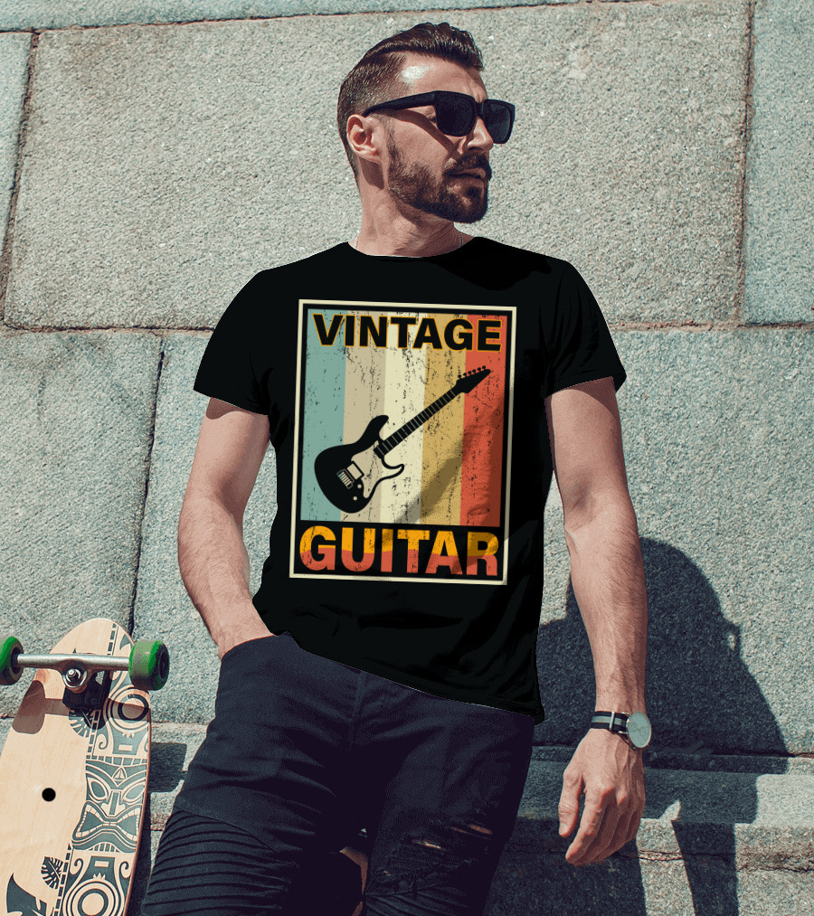 Vintage Guitar Retro Stripes Electric T-Shirt