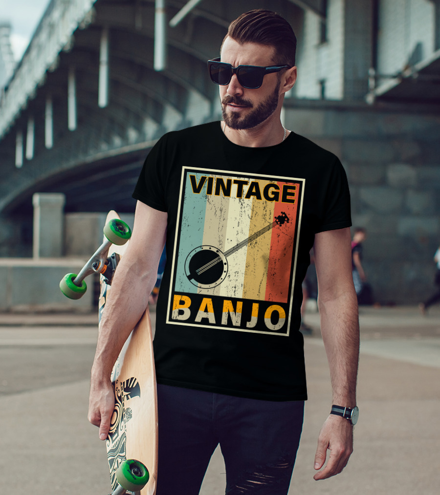 Vintage Banjo Retro Stripes T-Shirt