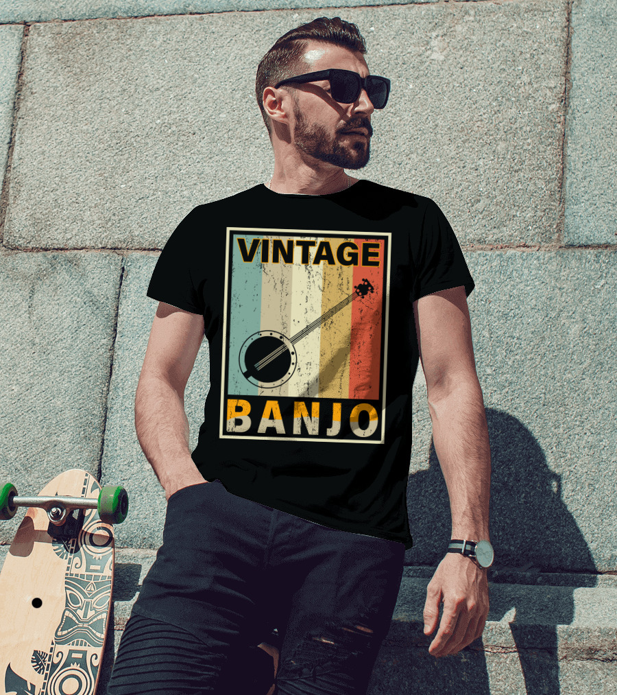Vintage Banjo Retro Stripes T-Shirt