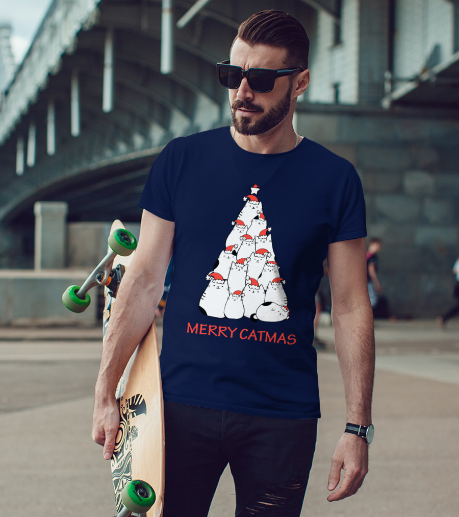 Merry Catmas Funny Cat Love Christmas Tree Cats T-Shirt