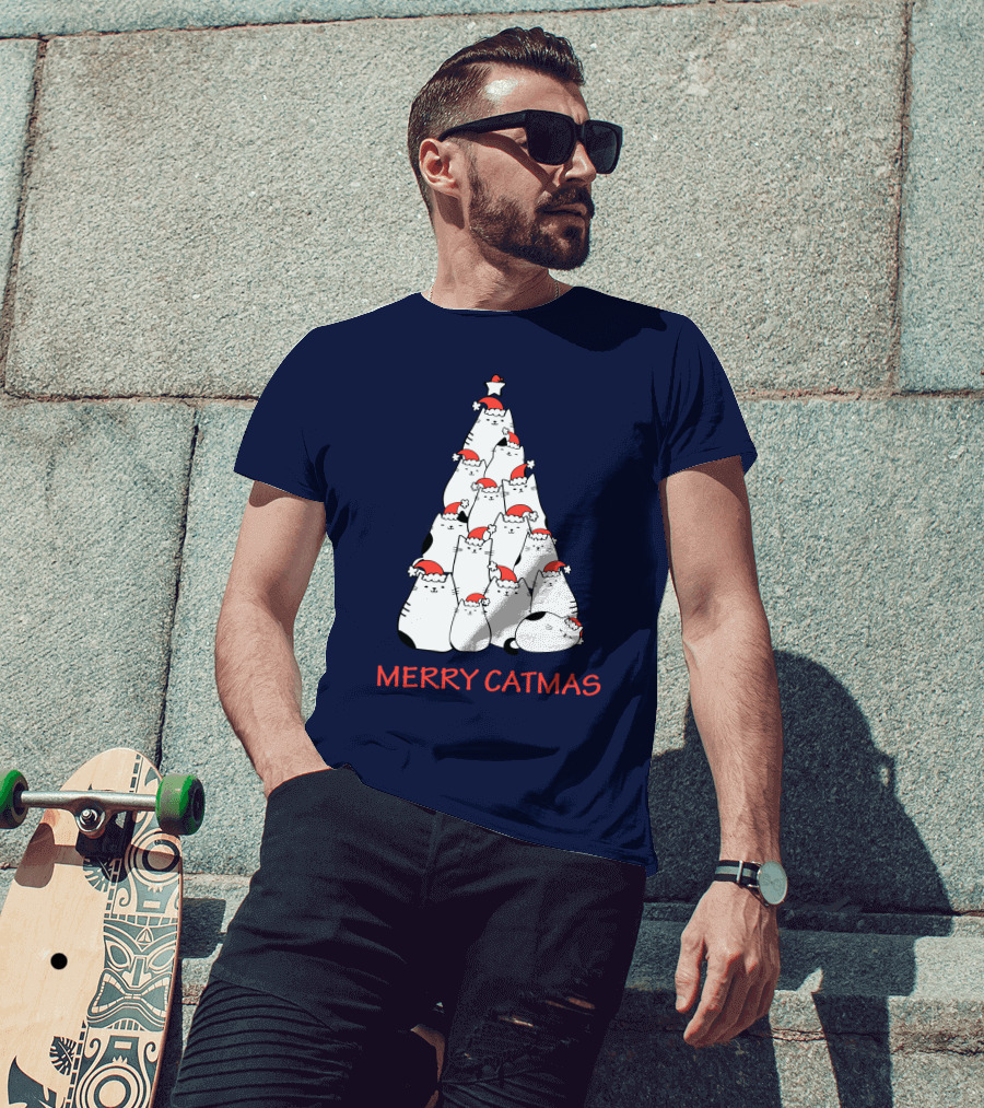 Merry Catmas Funny Cat Love Christmas Tree Cats T-Shirt